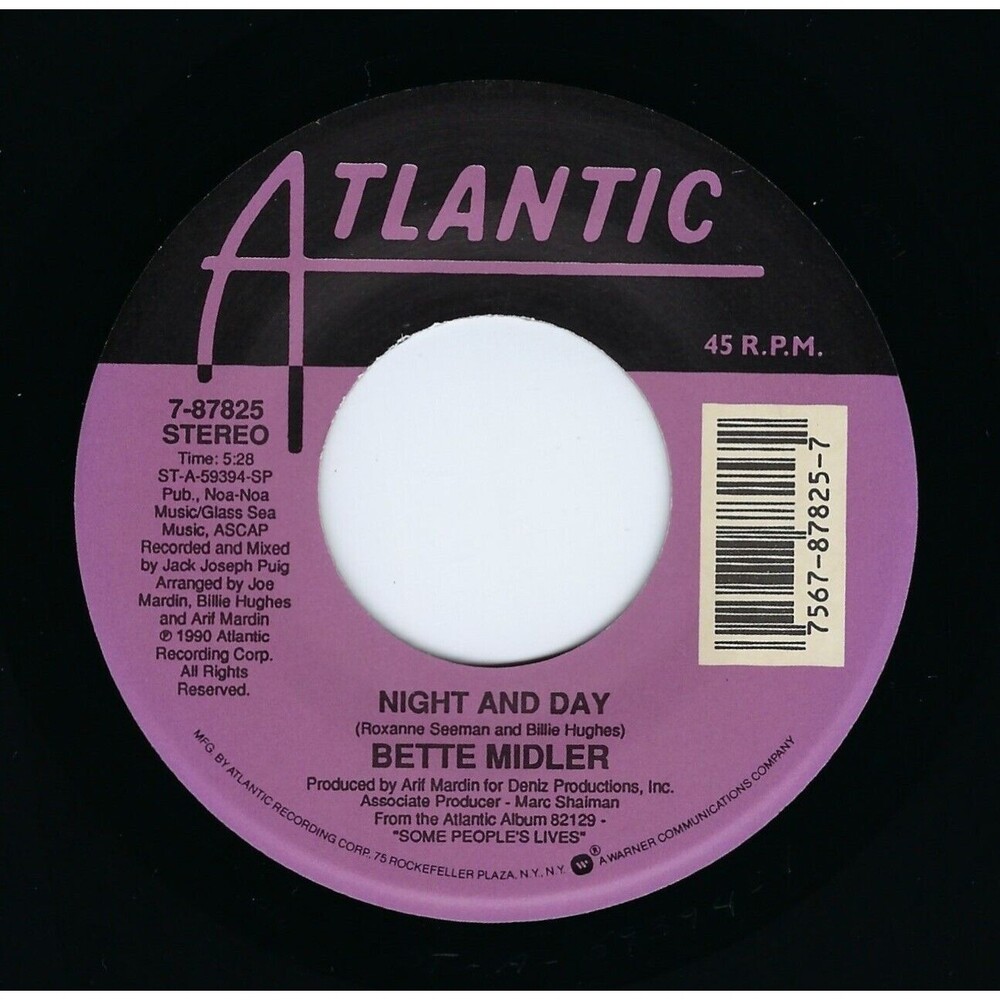 Bette Midler ~ 45 Vinyl Record ~ Night And Day / The Girl Is On To You